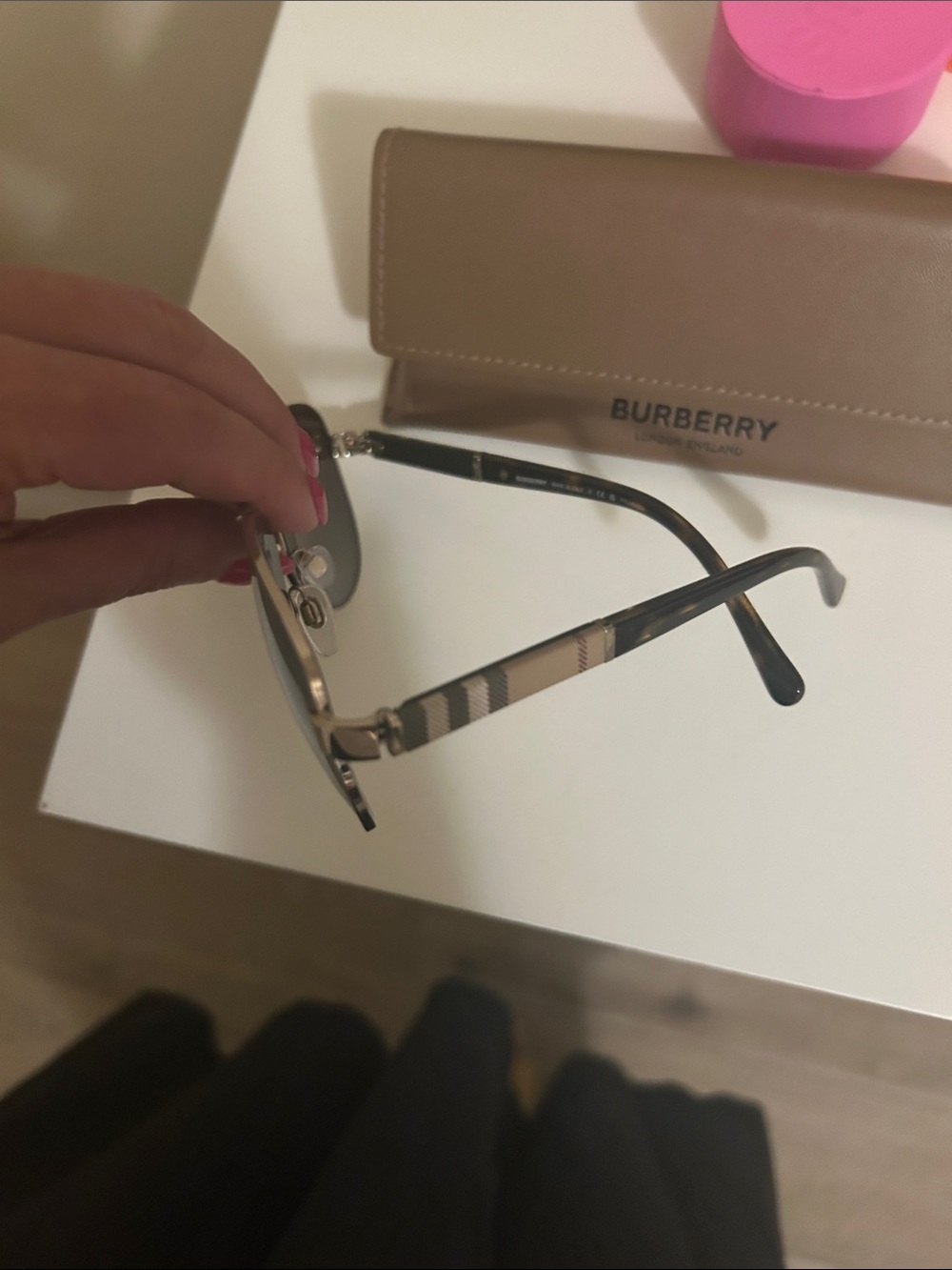 Burberry Silver Aviator Sunglasses with Gray Lenses - Picture 3 of 3